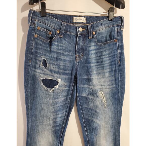 Madewell Slim Straight Boyjean Rip Repair Edition Boyfriend Jeans Womens 26 Blue - Picture 6 of 12